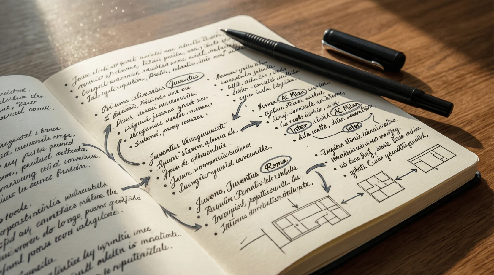 Appunti e analisi scritte a mano su un blocco note sportivo